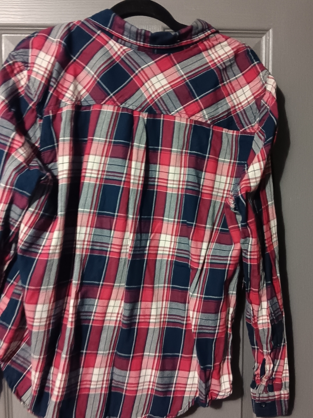 Faded Glory Red, Navy & White Plaid Button-Down Shirt - Picture 5 of 7